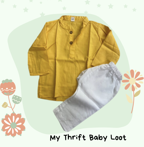 Preloved Dapper Dude yellow kurta pyjama set for baby boy (6-12 months)